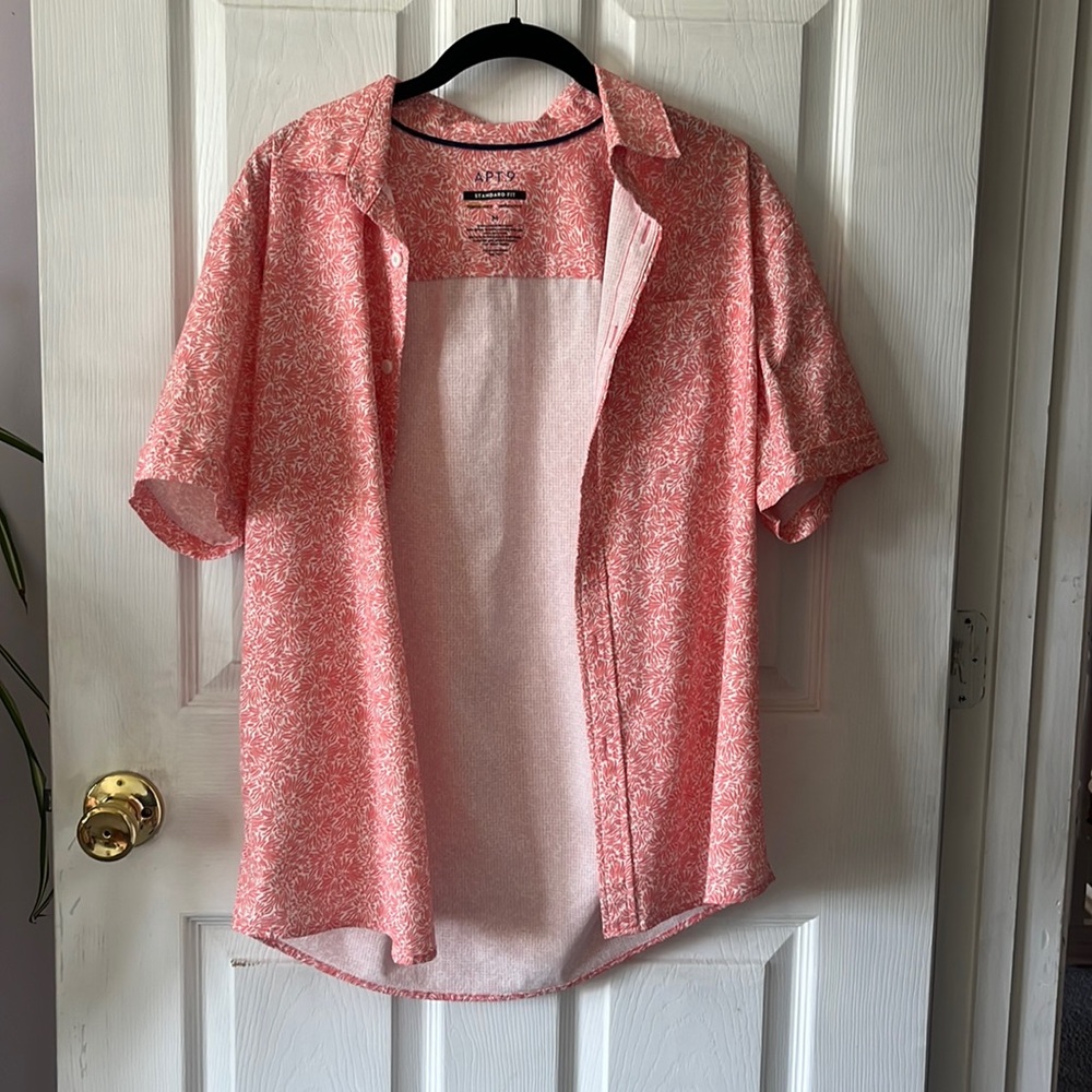 men’s orange and white button up, medium, standard fit